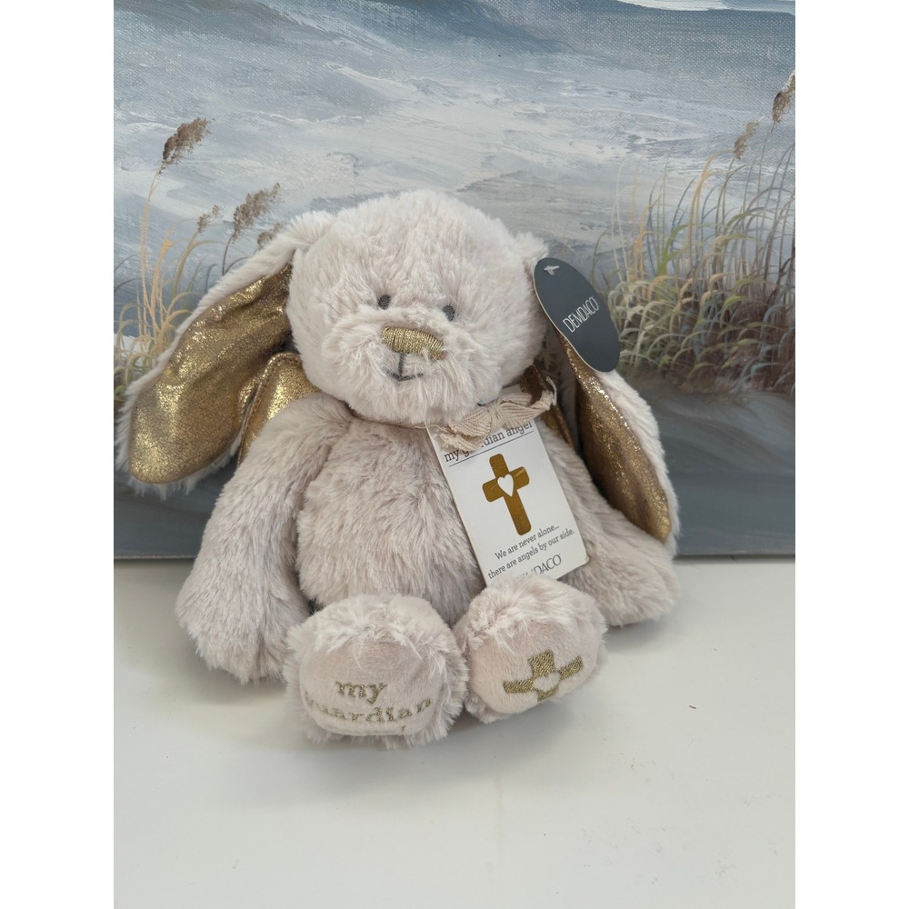 DEMDACO My Guardian Angel Plush Bunny Gold Wings Cream Stuffed Animal 10" NEW